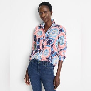 NWT NIC+ZOE SCRIBBLE BLOOMS COTTON CRINKLE SHIRT